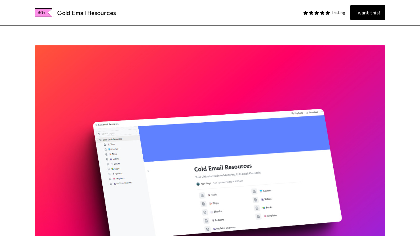 Cold Email Resources Landing page