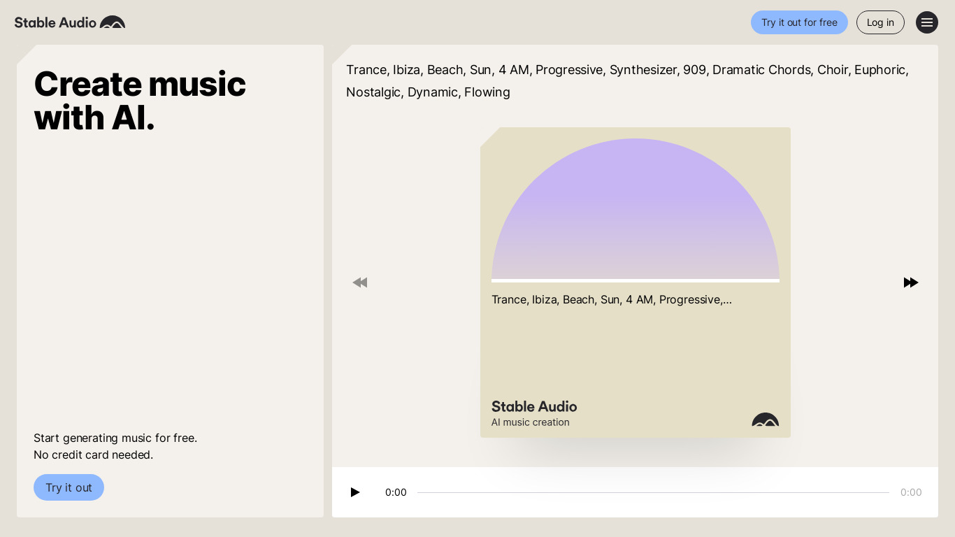 Stable Audio Landing page
