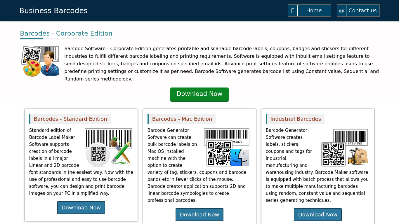 BusinessBarcodes.org Landing page