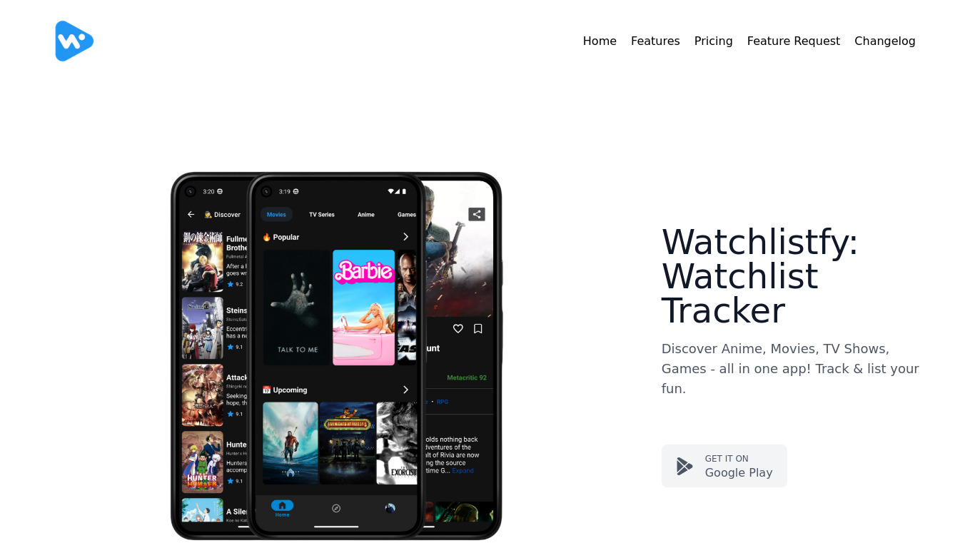 Watchlistfy: Watchlist Tracker Landing page