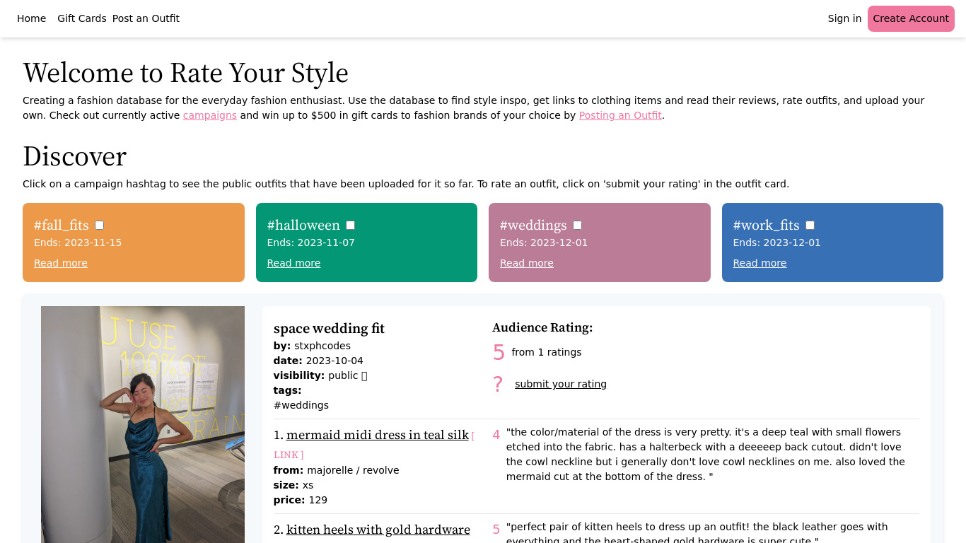 RateYourStyle Landing page