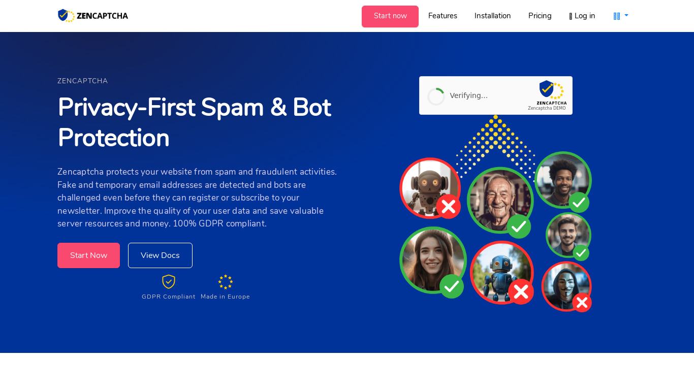 Zencaptcha Landing page