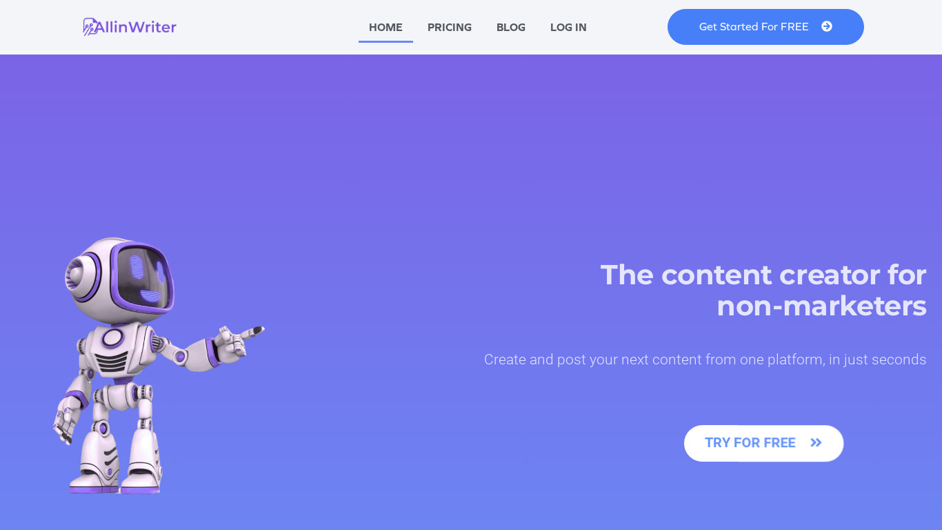 AllinWriter.com Landing page