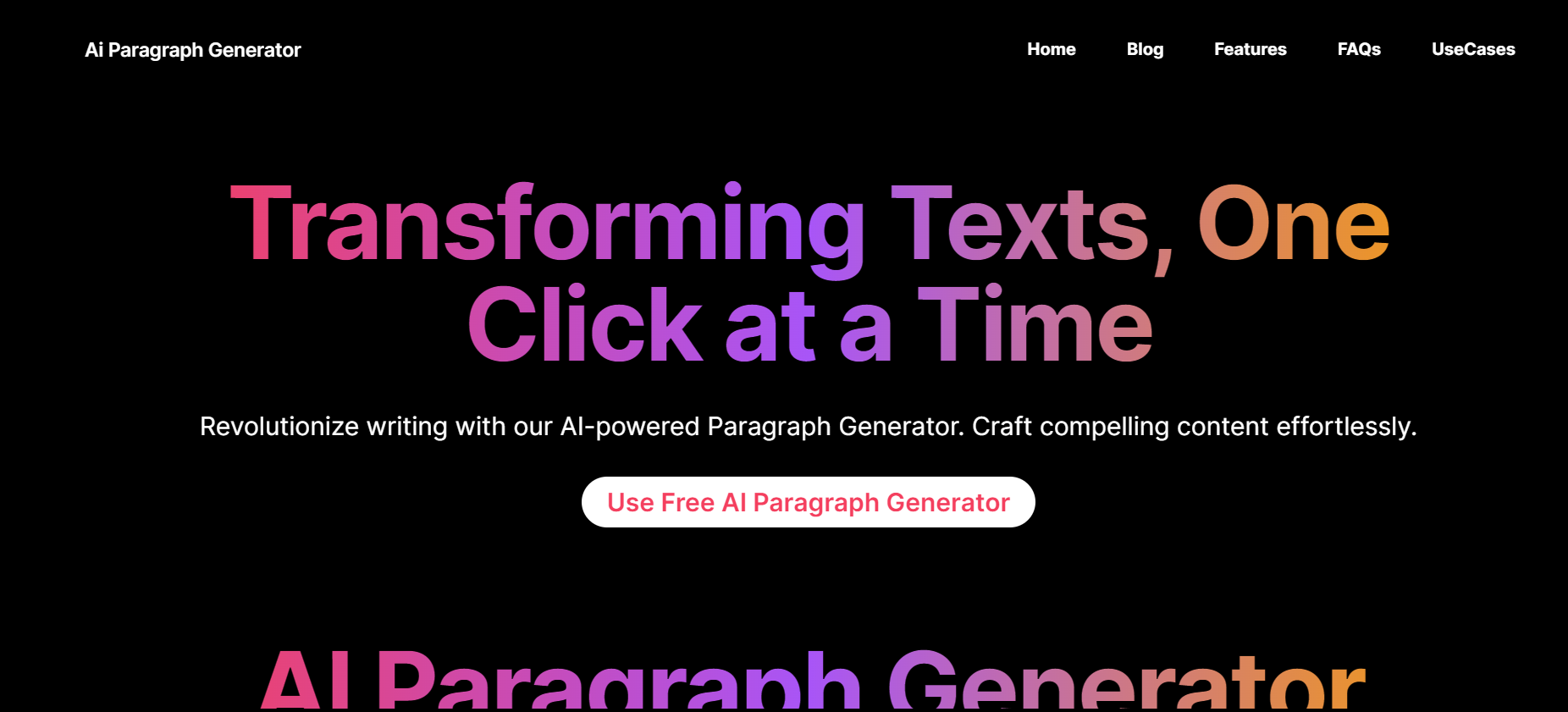 AI Paragraph Generator Landing page