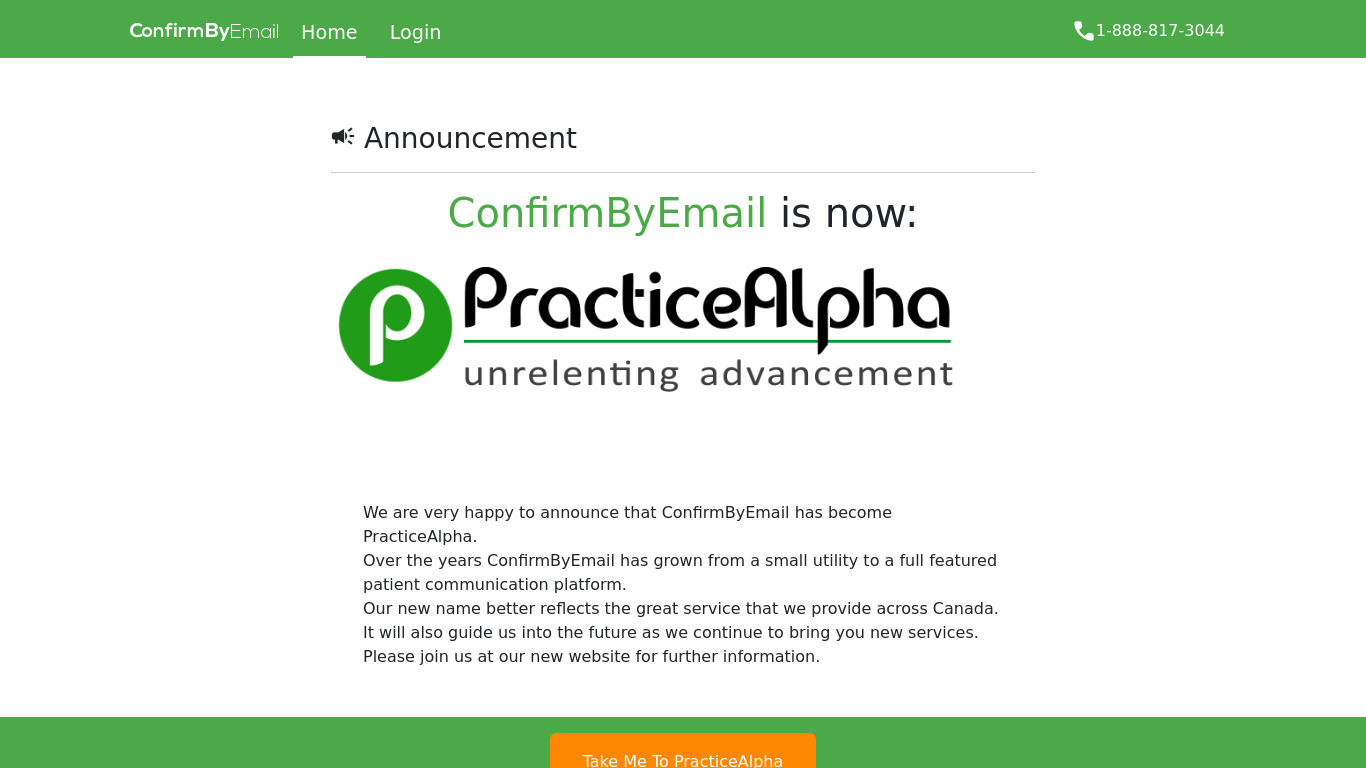 Confirm By Email Landing page