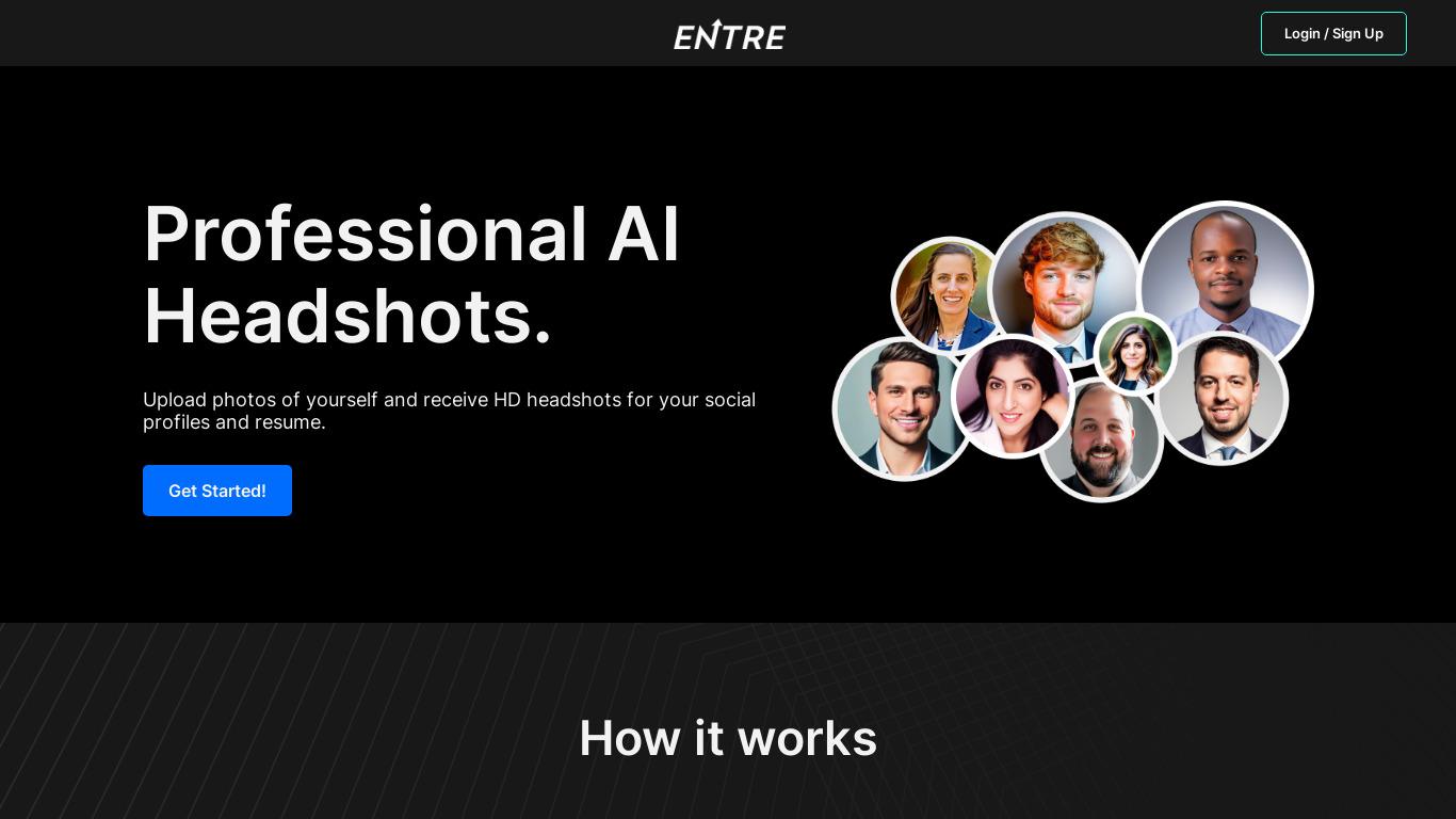 AI Professional Headshots Landing page