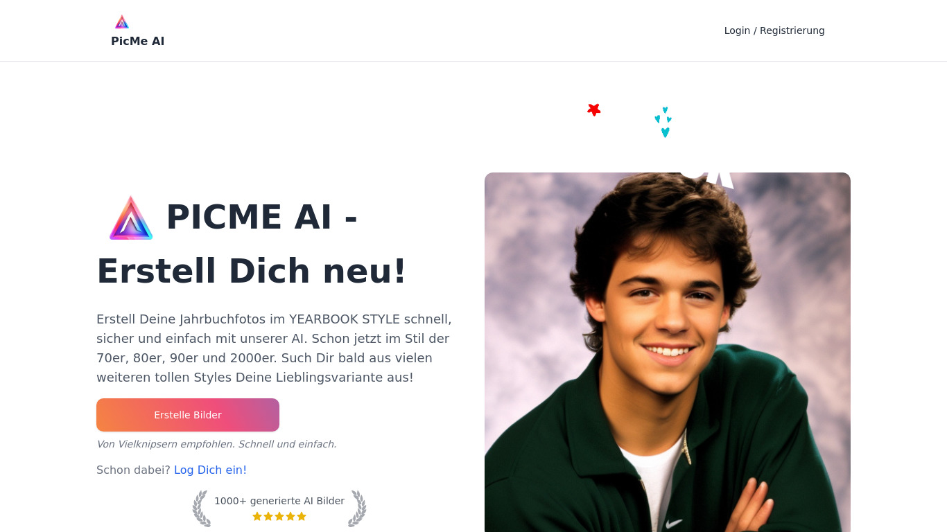 PicMe AI - Yearbook style images Landing page