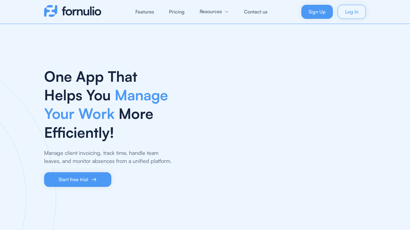 Fornulio Landing page