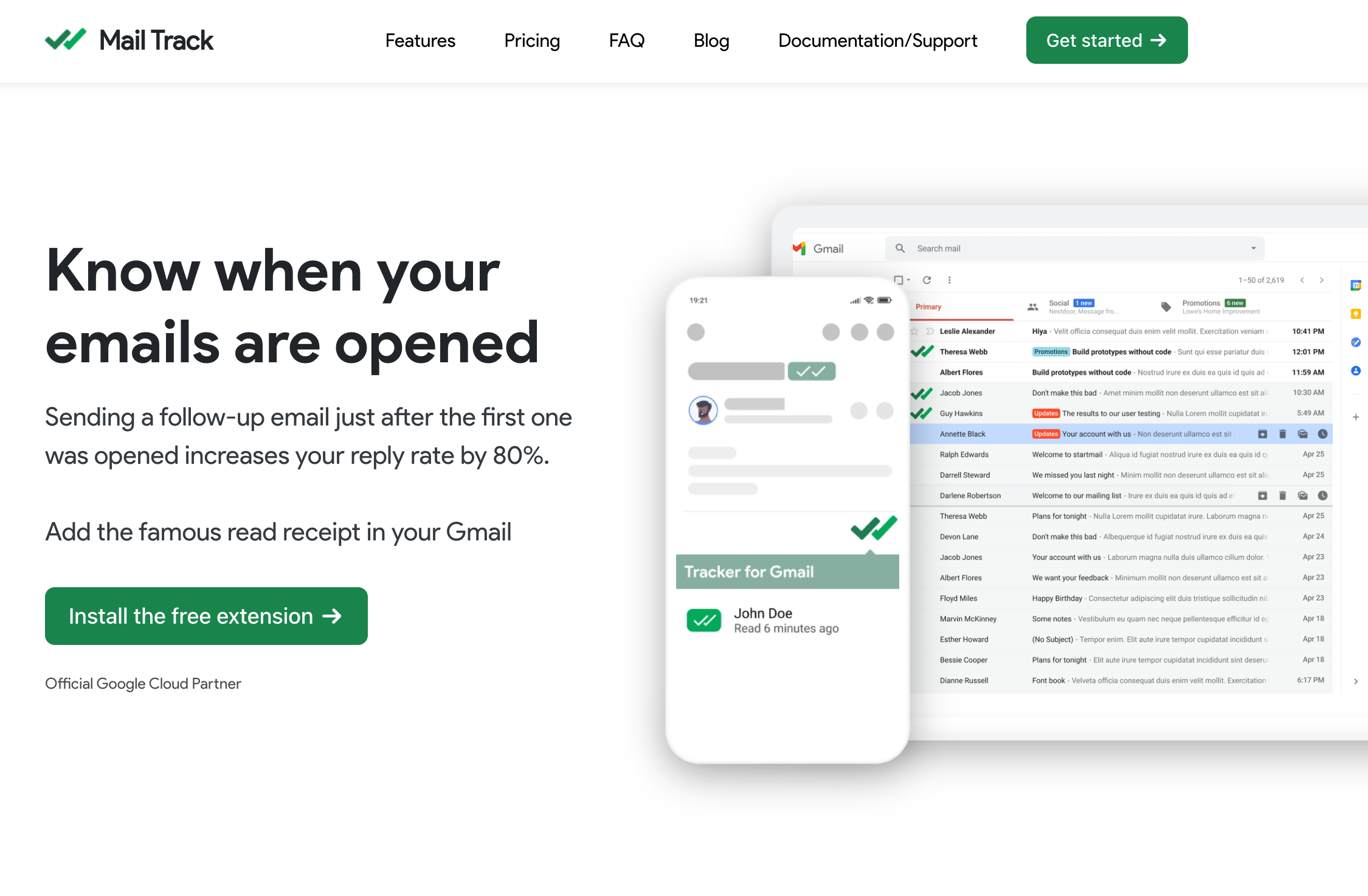 Mail Track Landing page