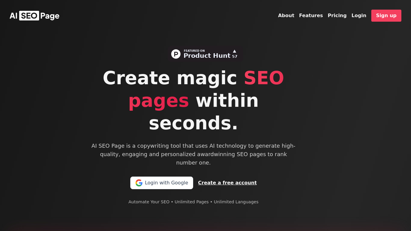 AI SEO Page Landing page