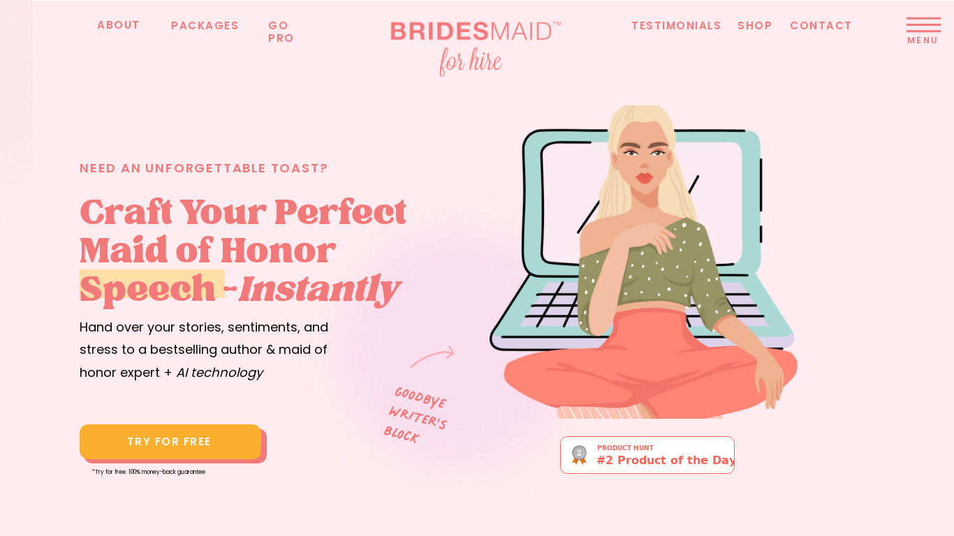 👰 Maid of Speeches Landing page