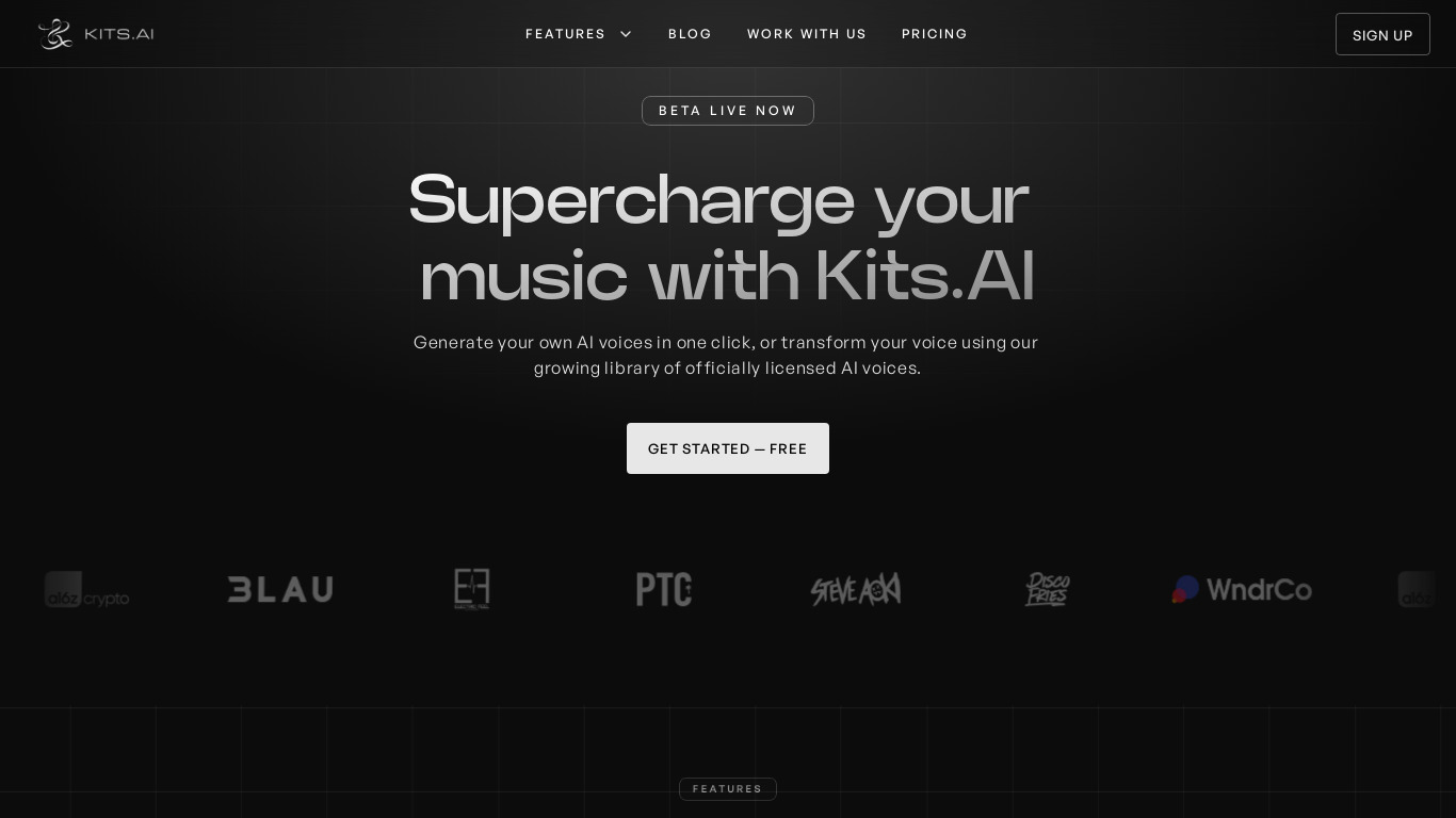 Kits.AI Landing page