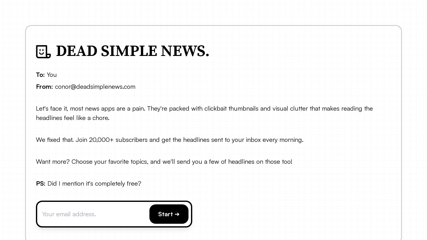 Dead Simple News Landing page