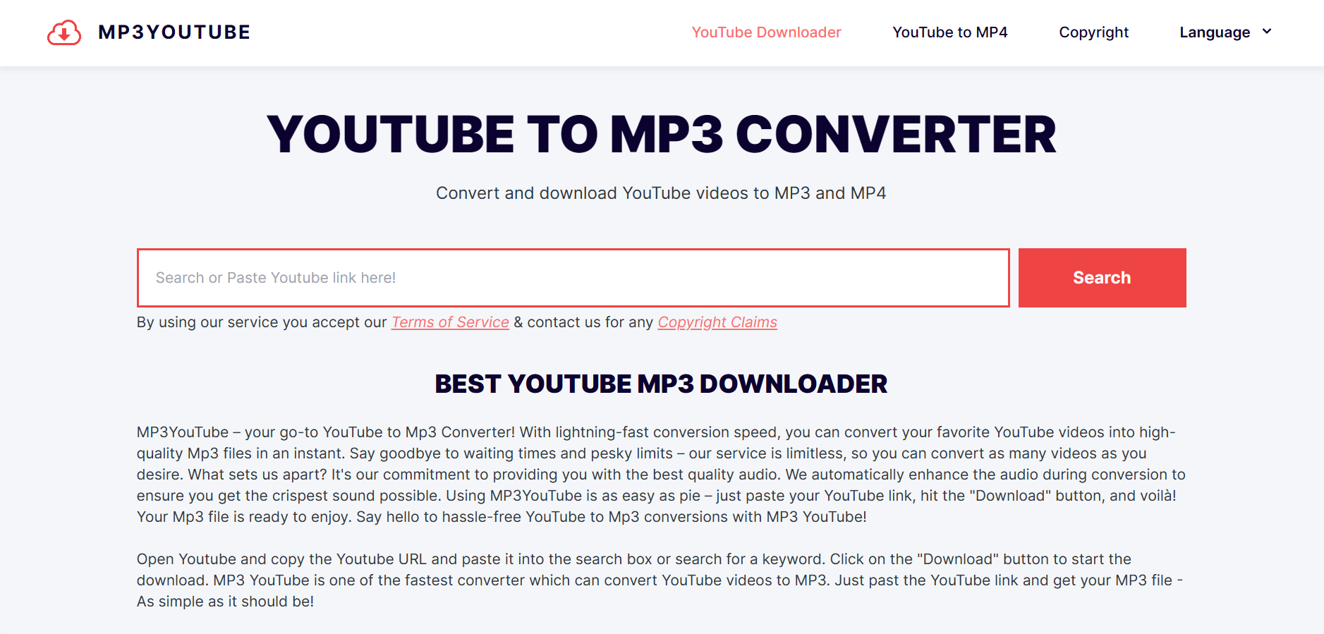 MP3YouTube.cc Landing page
