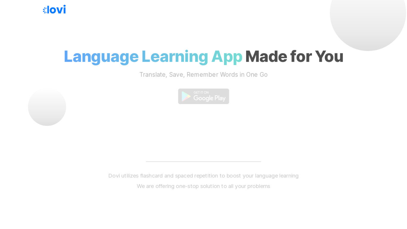 Dovi Landing page