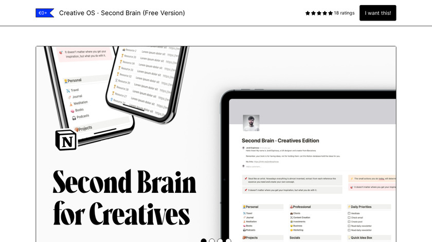 Ultimate Second Brain for Creatives Landing Page