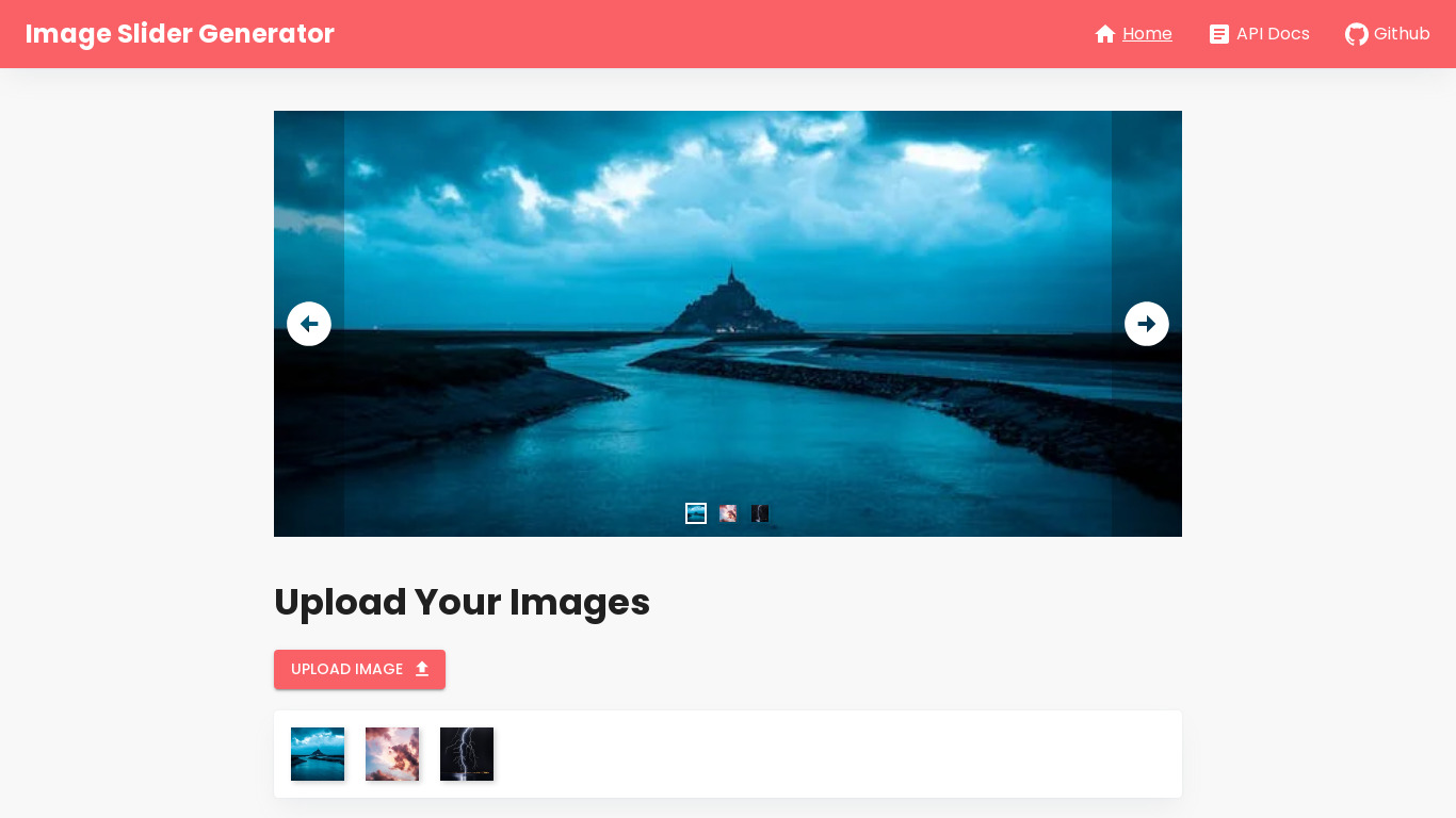 Image Slider Generator Landing page