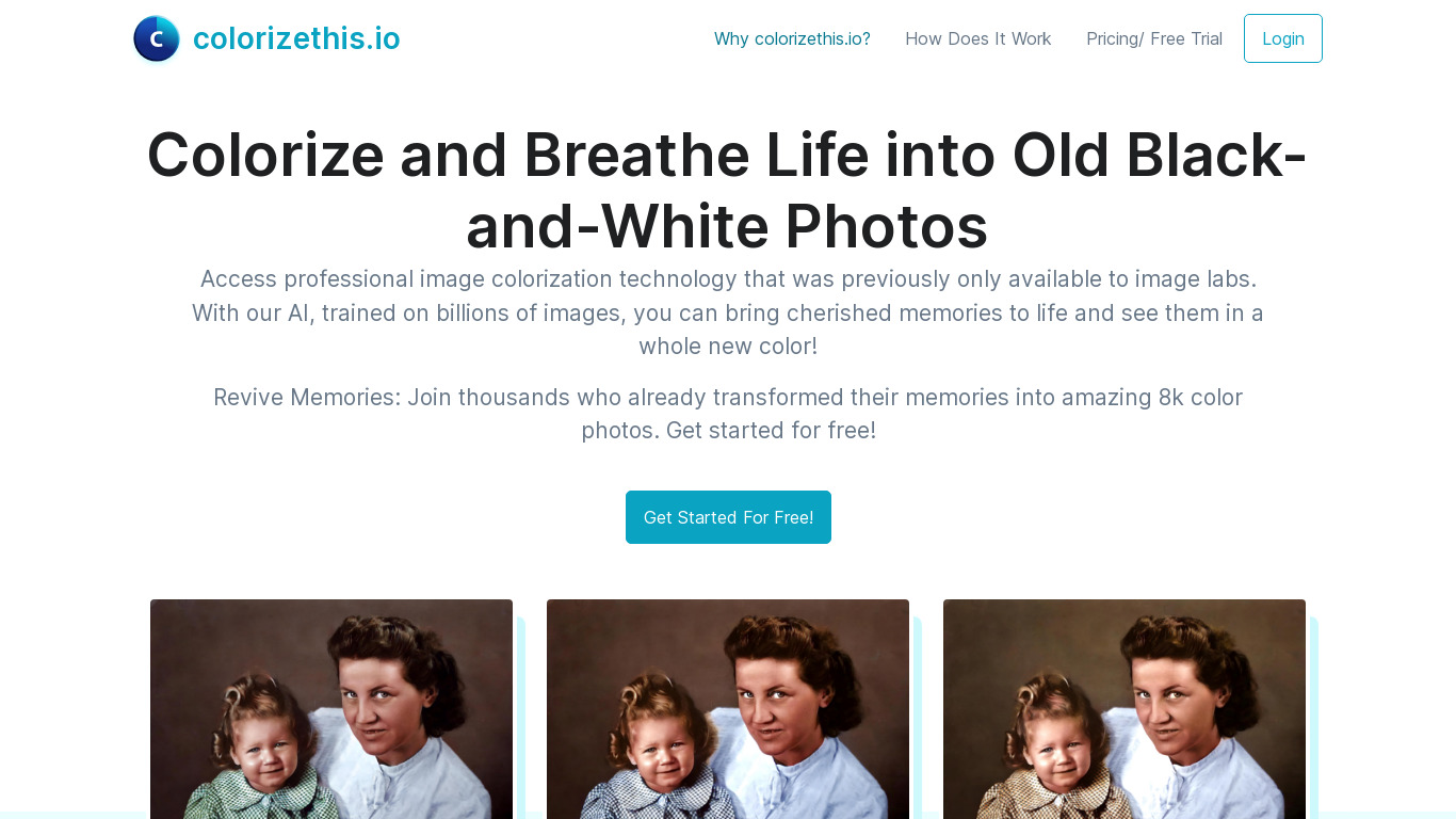 AI Image Colorization Landing page