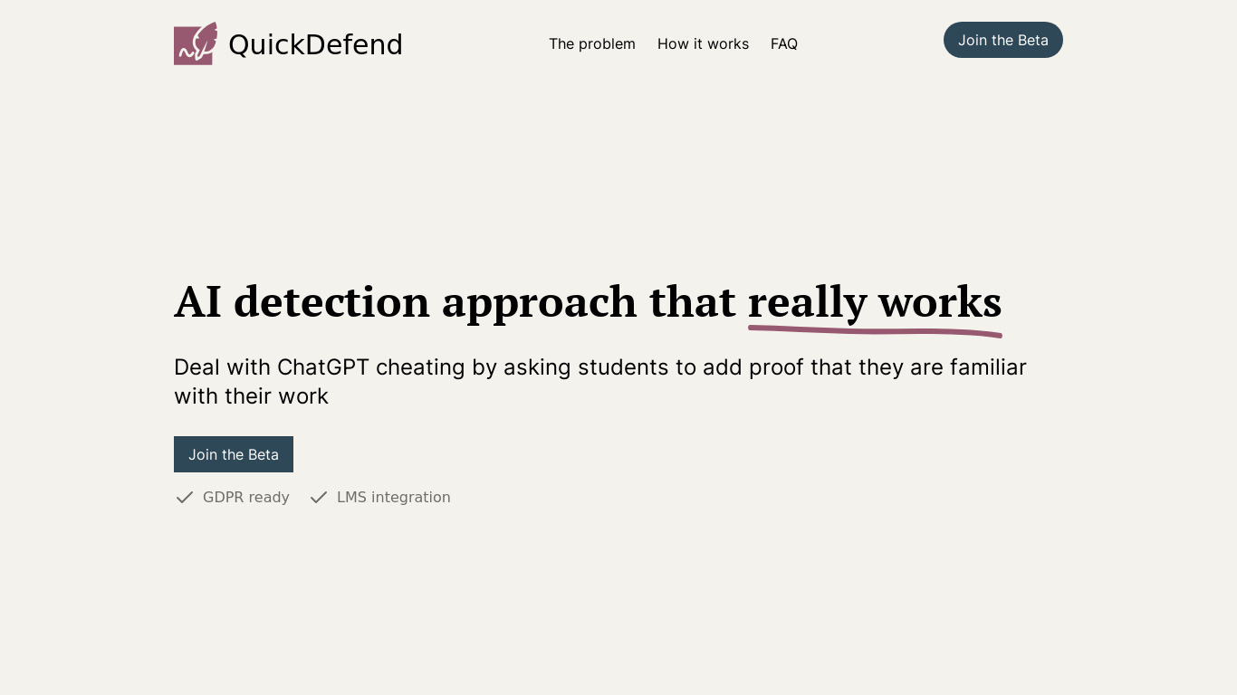 QuickDefend Landing page
