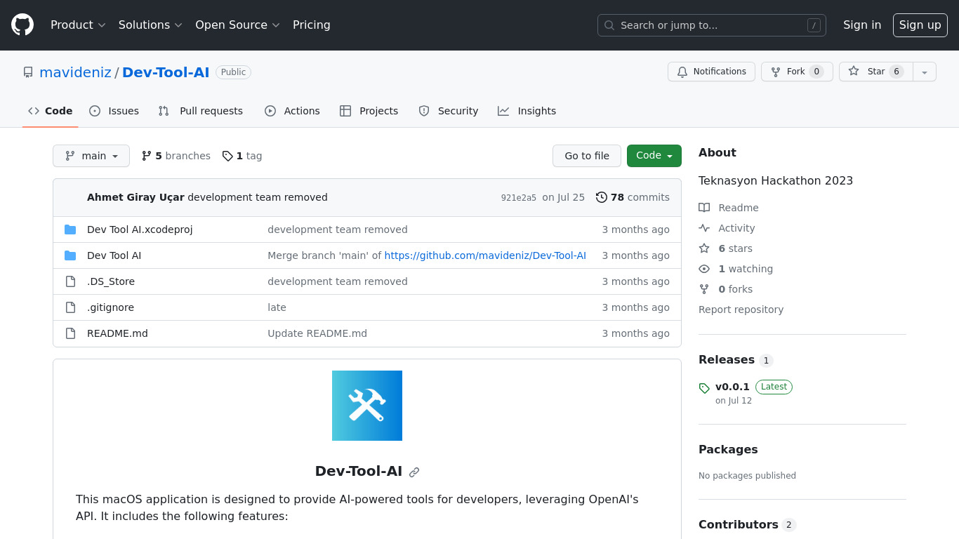 Dev Tool AI Landing page