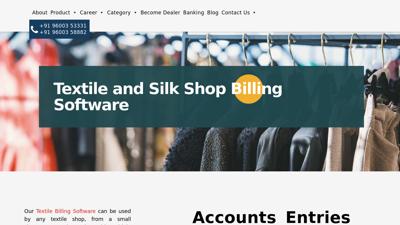 Partum Textile Billing Software Landing page
