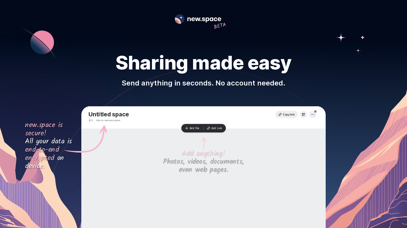 new.space beta Landing page