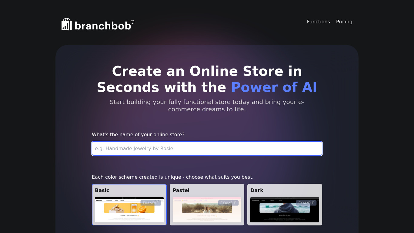 branchbob.ai - AI Online Store Builder Landing page