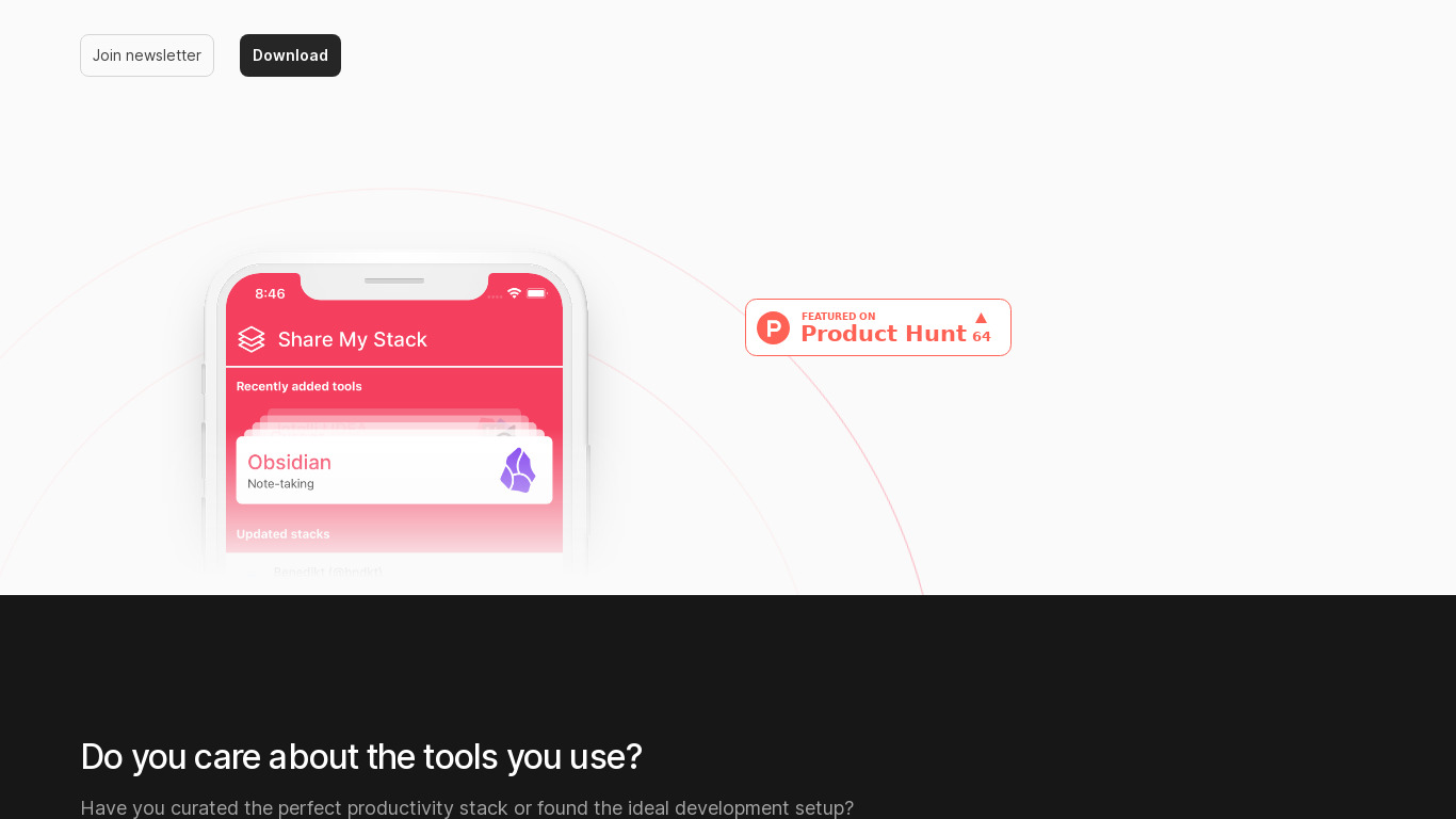 Share My Stack Landing page