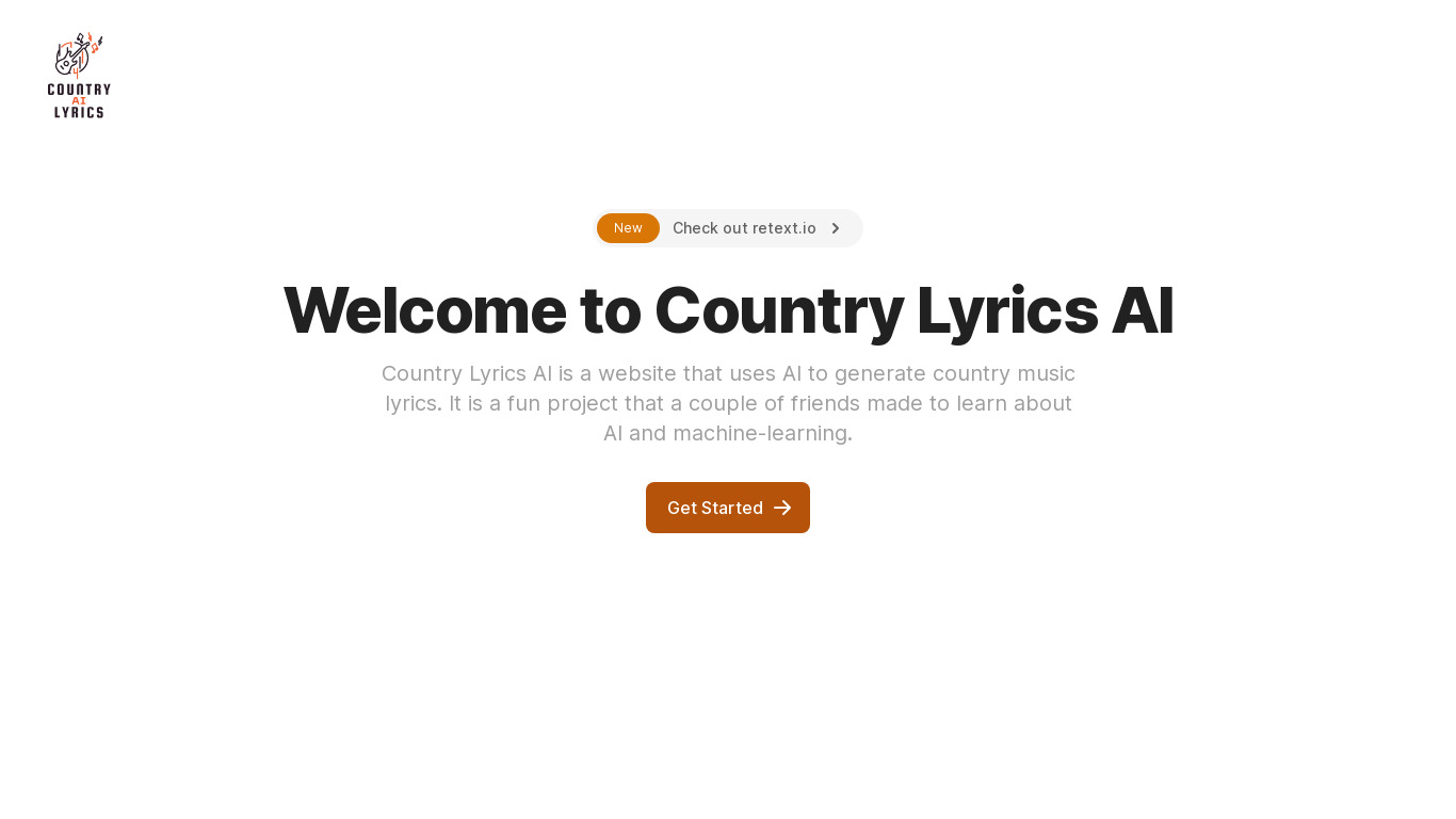 Country Lyrics AI Landing page