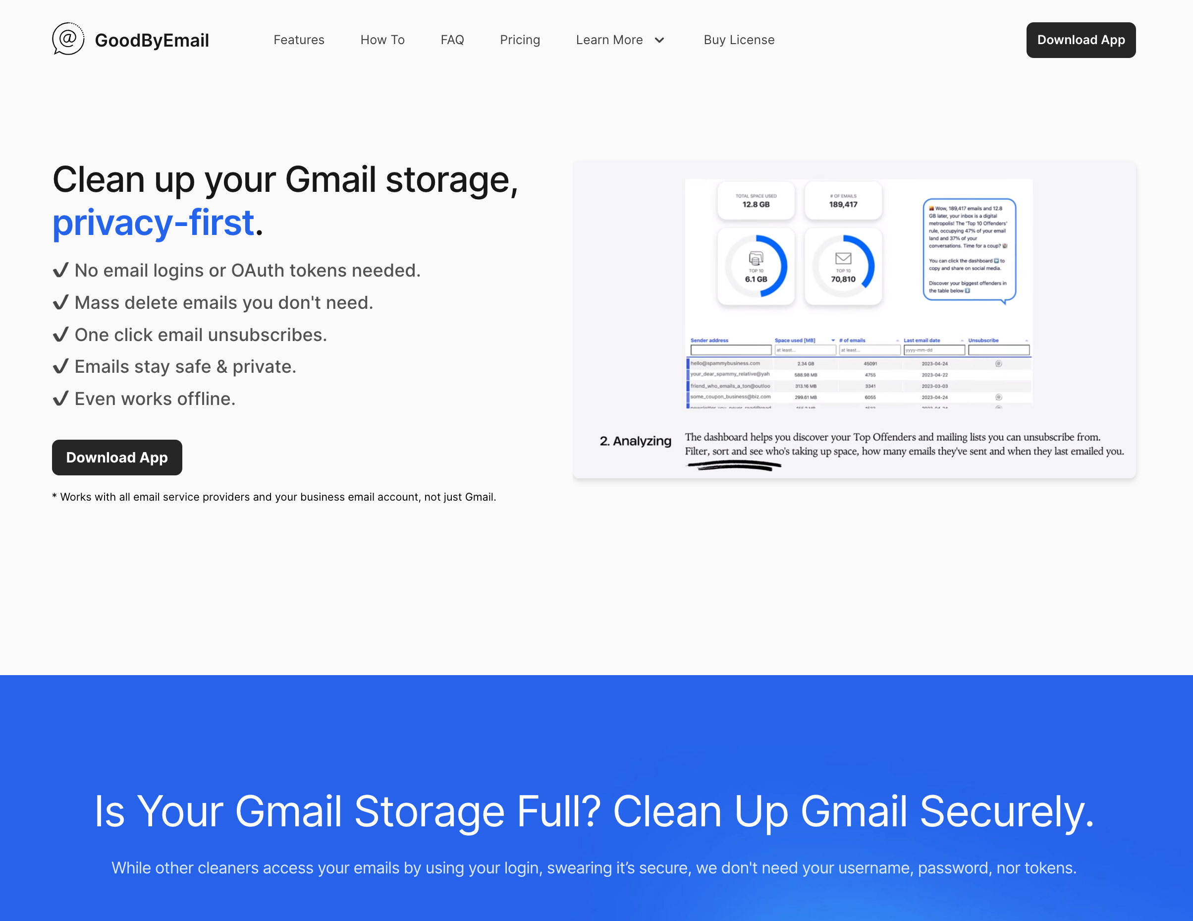 GoodByEmail Landing page