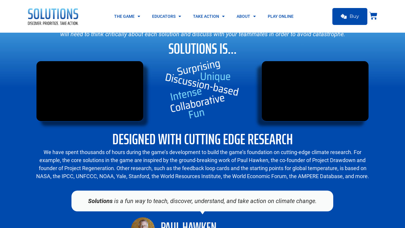 Solutions: The Game Landing page