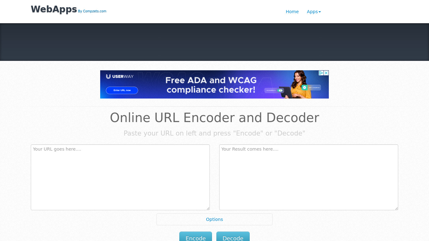 URL Encoder and Decoder Landing page