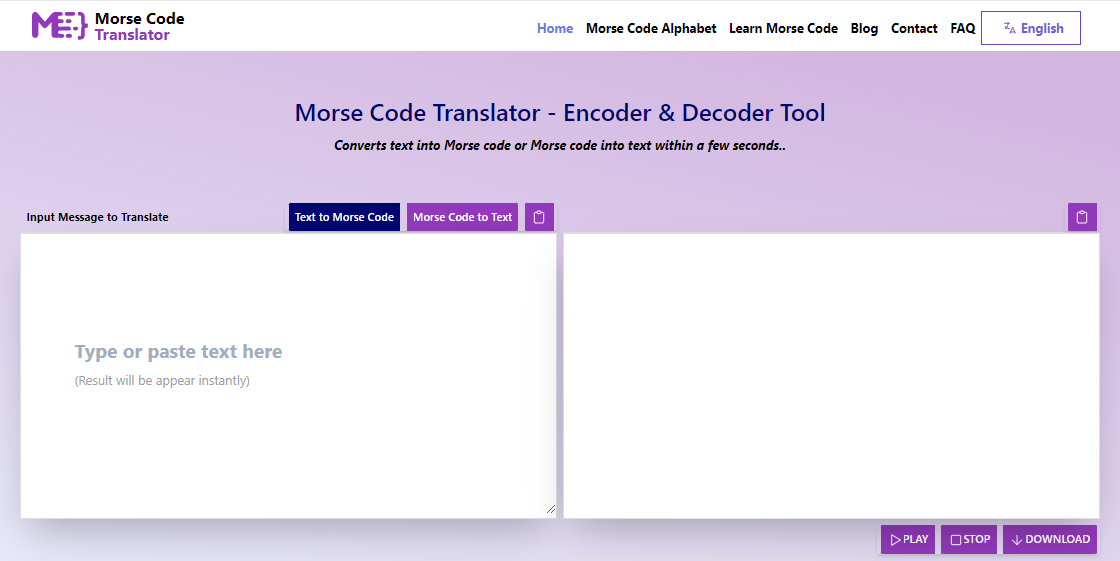 Morsecode-translator.com Landing page