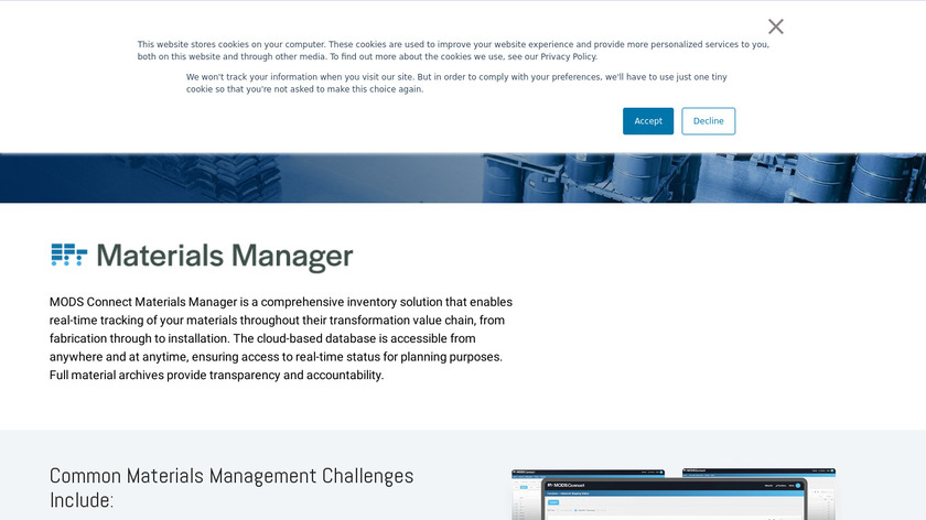 MODS Materials Manager Landing Page