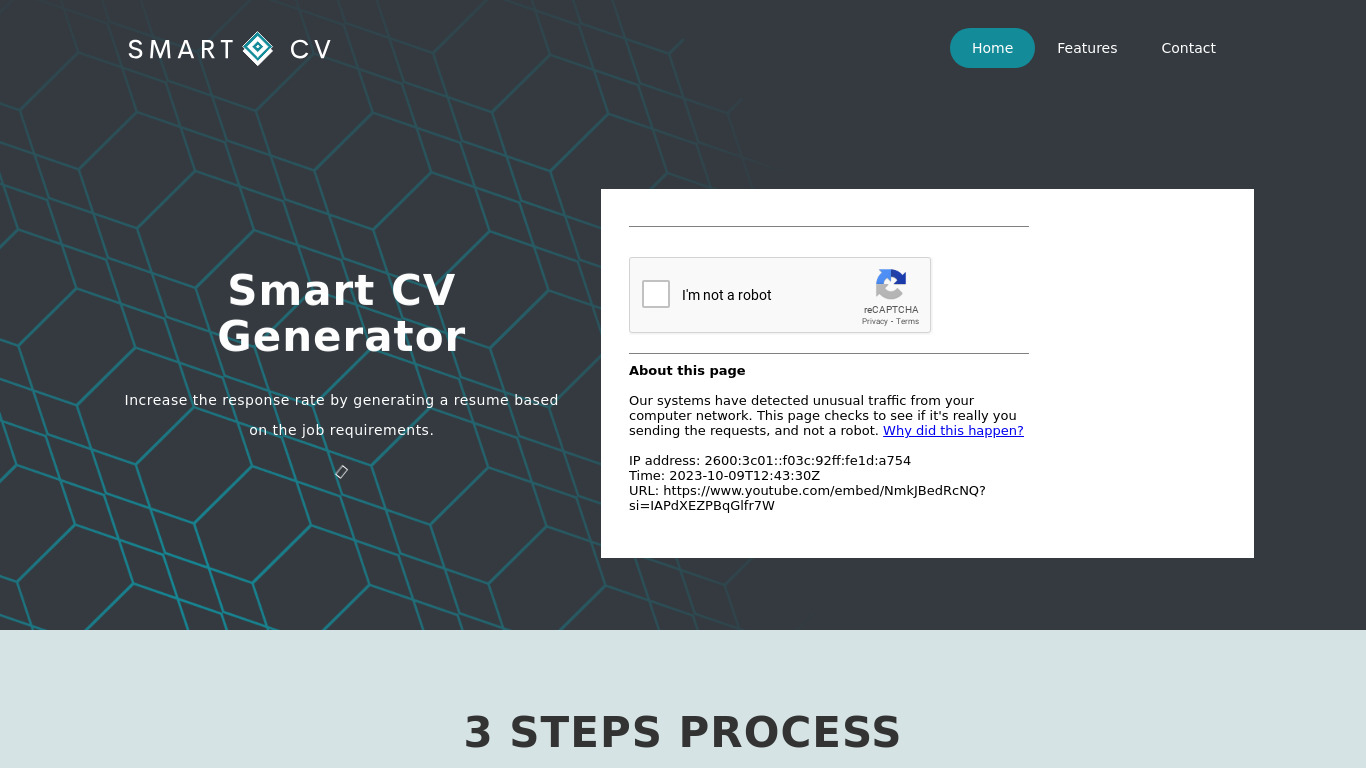 Smart CV Generator Landing page