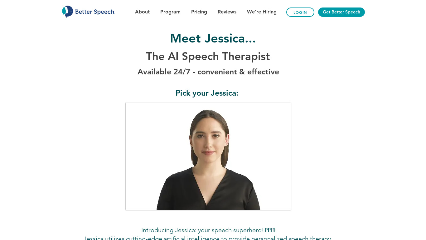 AI Speech Therapist - Jessica Landing page