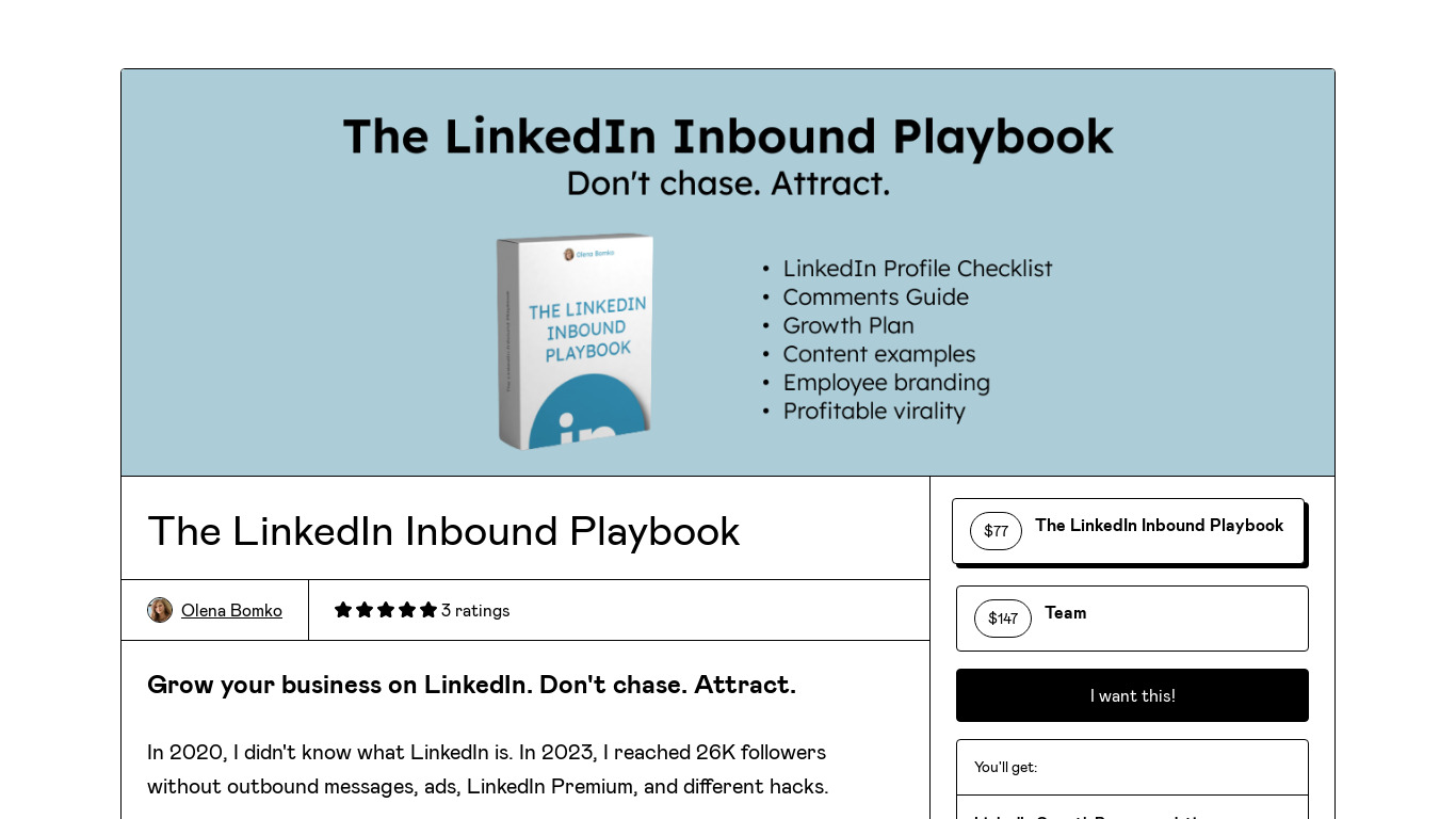 The LinkedIn Inbound Playbook Landing page