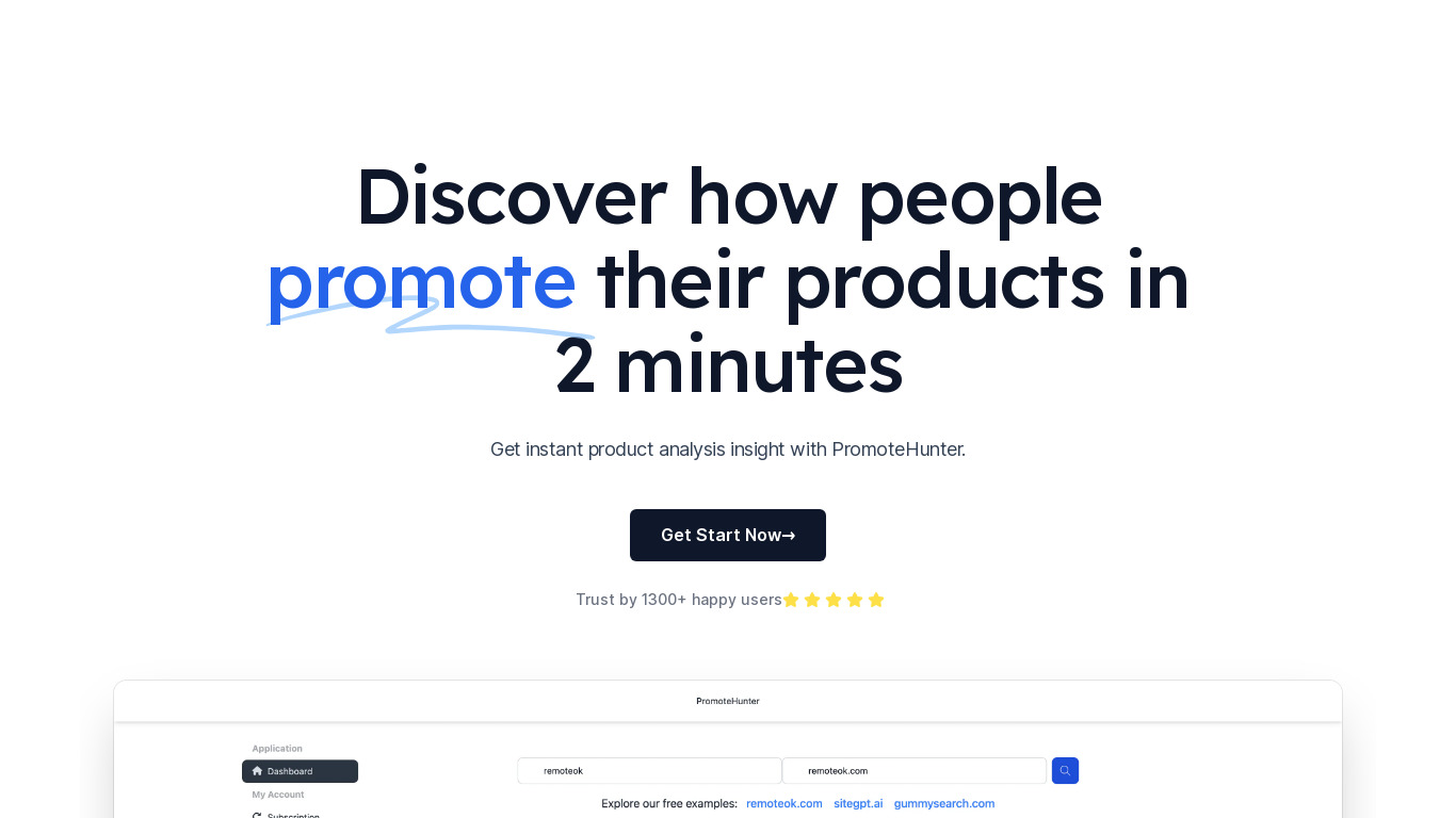 PromoteHunter Landing page