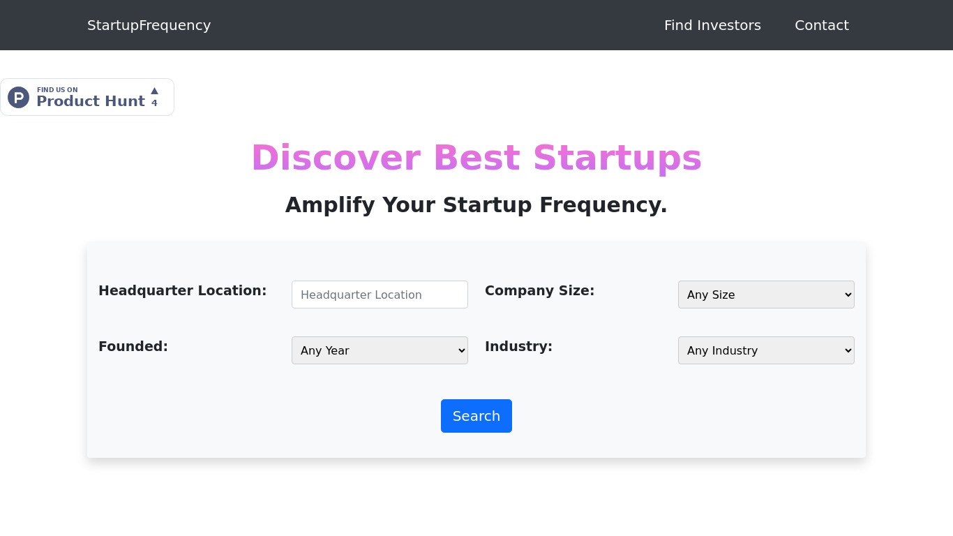 StartupFrequency Landing page