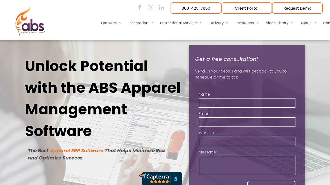 Apparel Business Systems Landing page