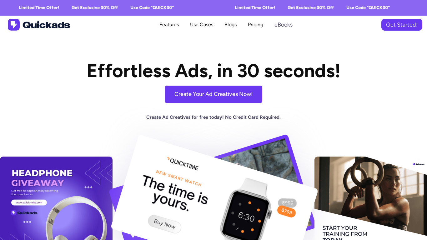 Quickads AI Landing page