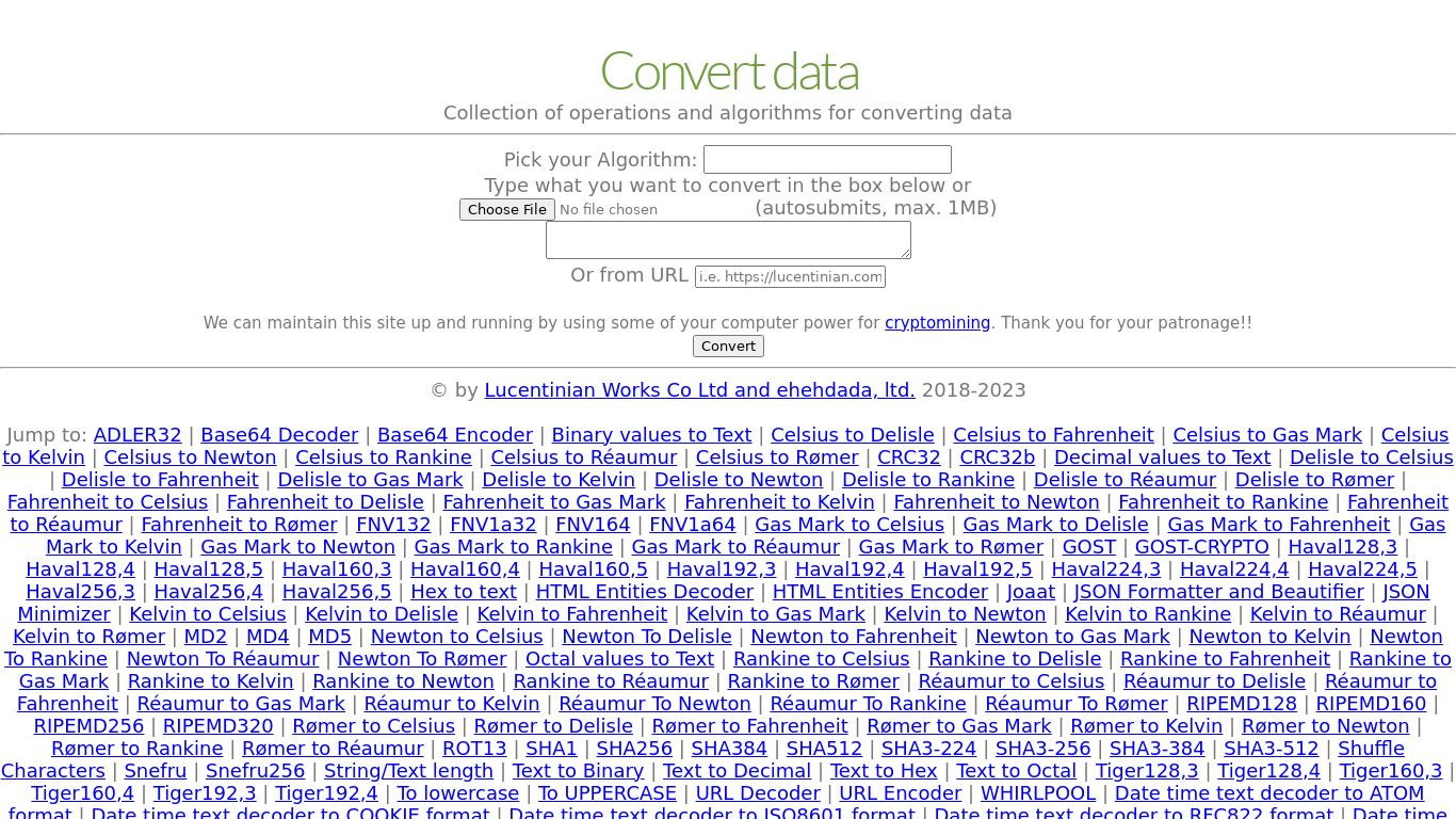 Convert Data Landing page