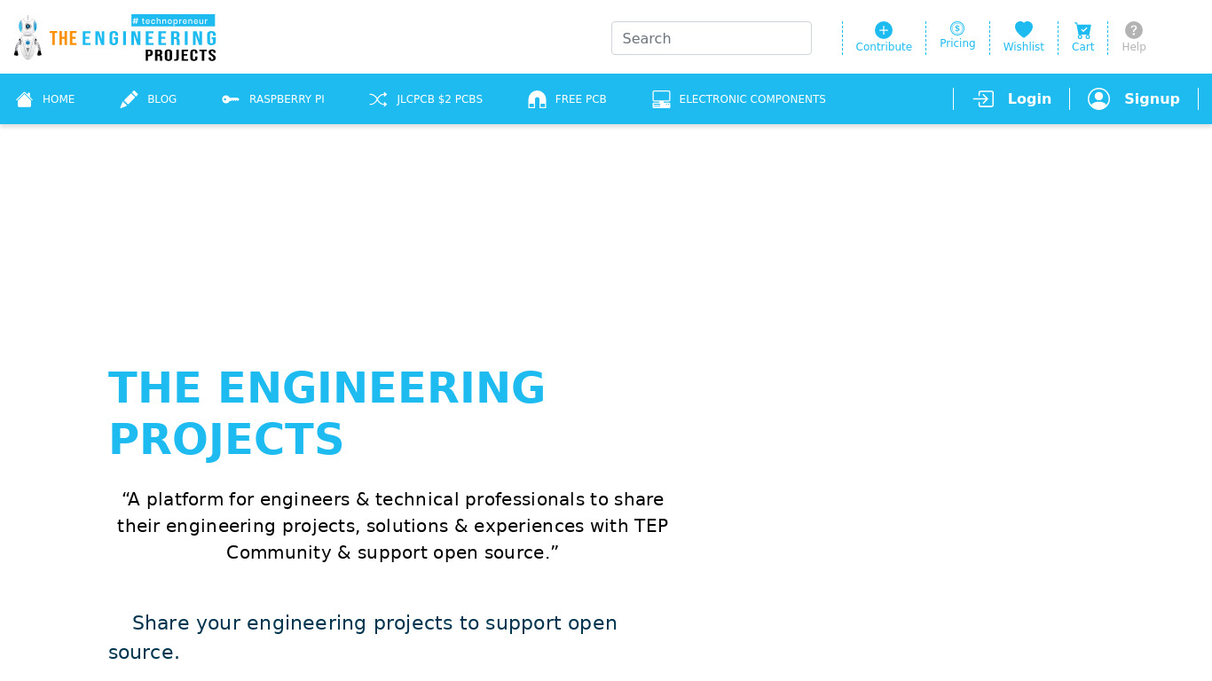 The Engineering Projects Landing page