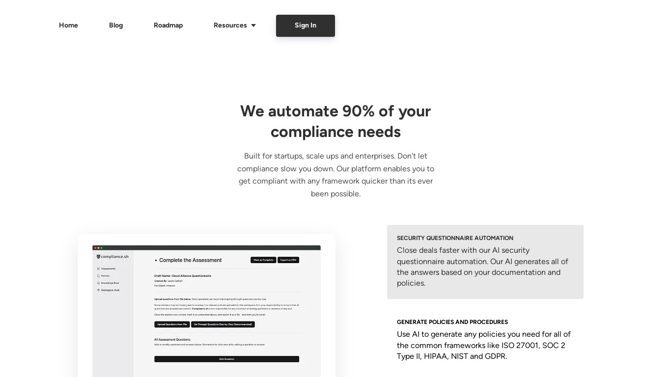 compliance.sh Landing page
