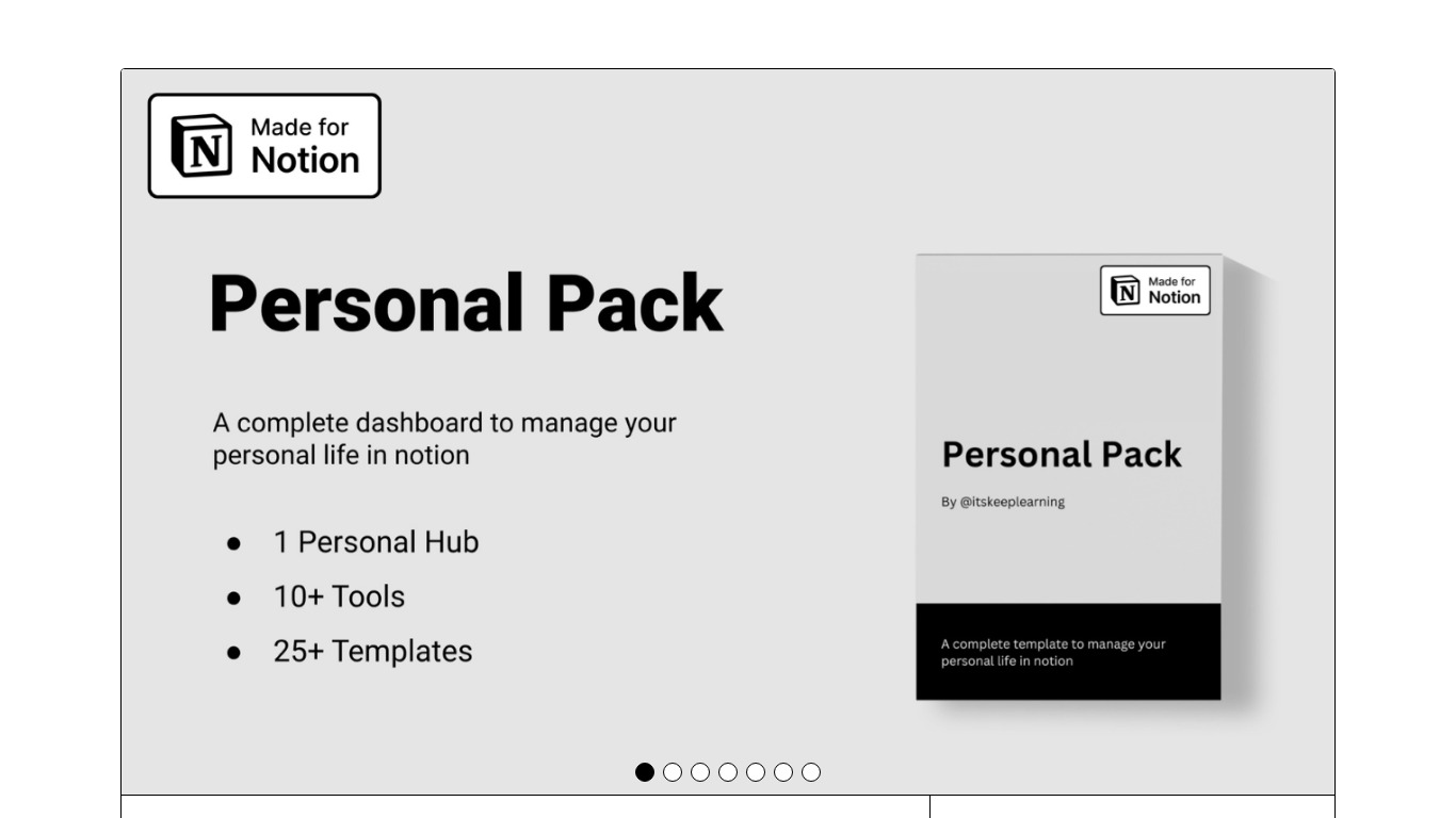 Notion Personal Pack Landing page