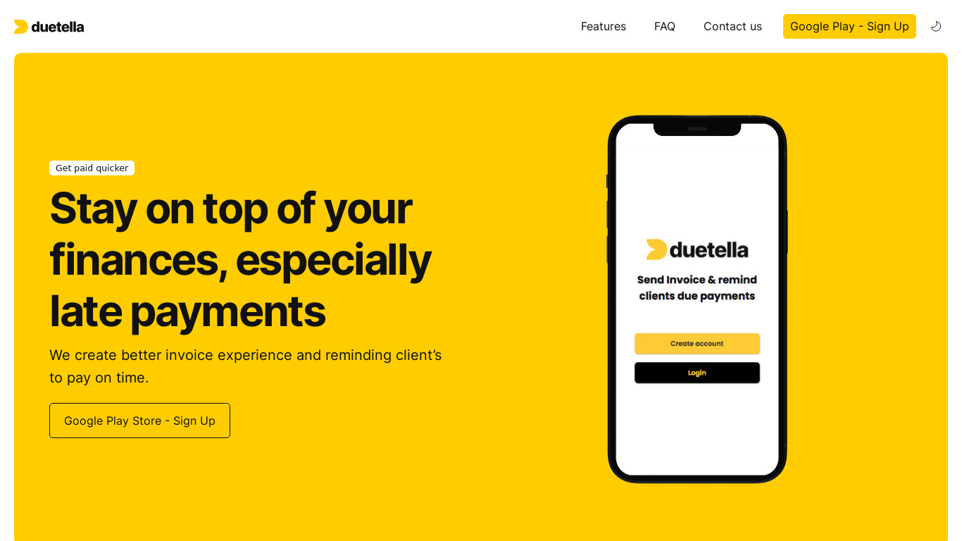 Duetella - Make invoice smooth Landing page