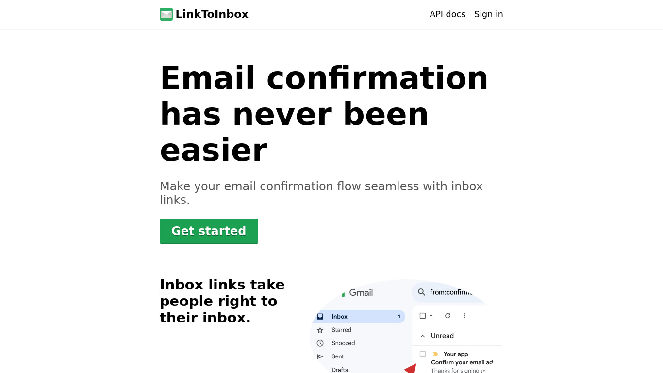 LinkToInbox Landing page