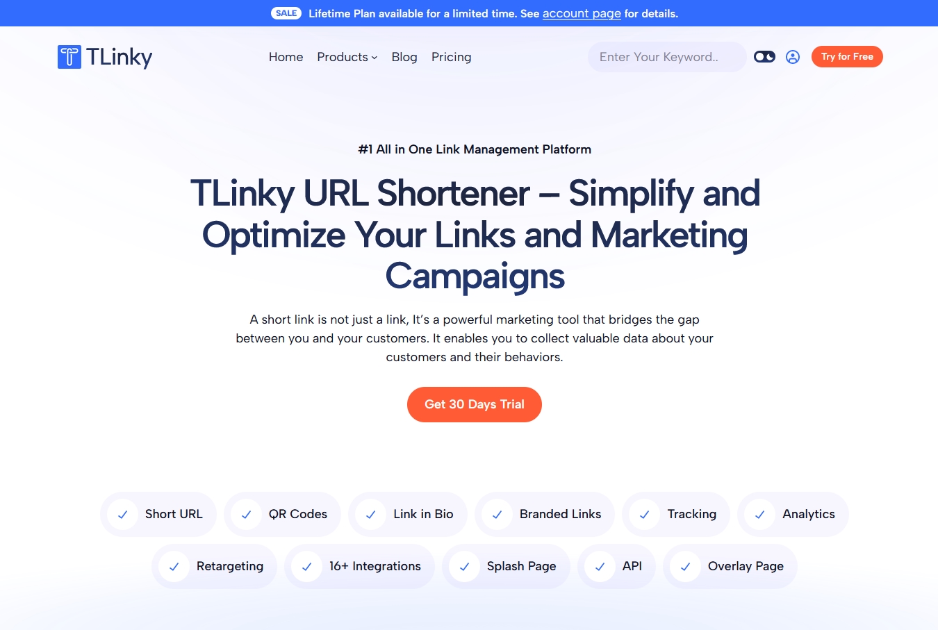 TLinky Landing page