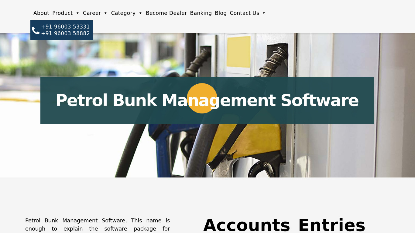 Partum Petrol Bunk Management Software Landing page