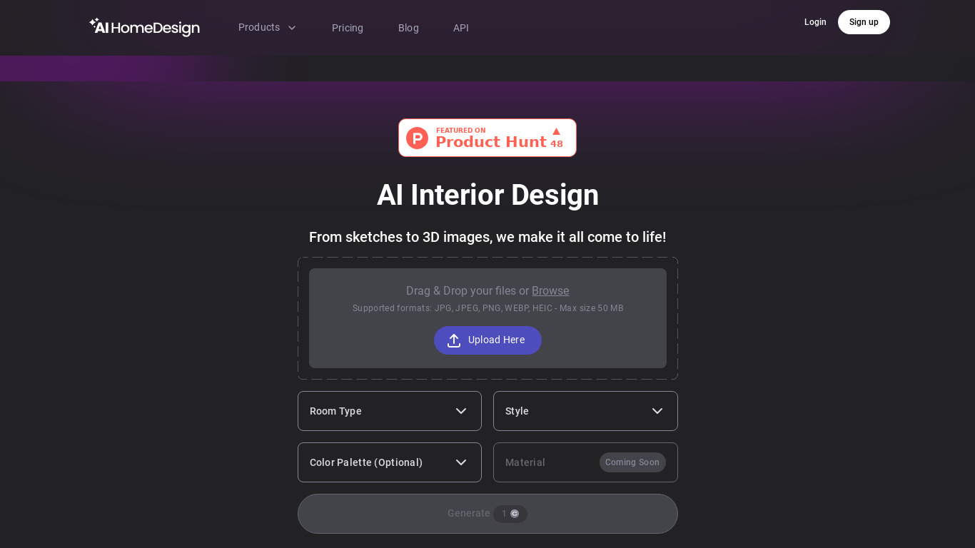 AI HomeDesign Landing page